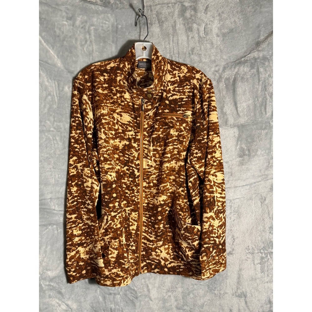 Additions by Chicos Brown Abstract Full‎ Zip Mock Neck Jacket Size 3 XL NWT